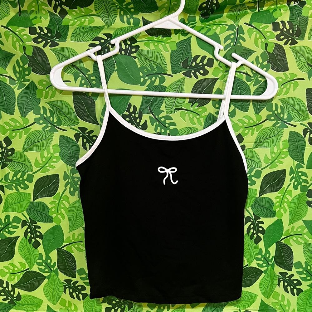 Black Crop Tank Top with White Trim